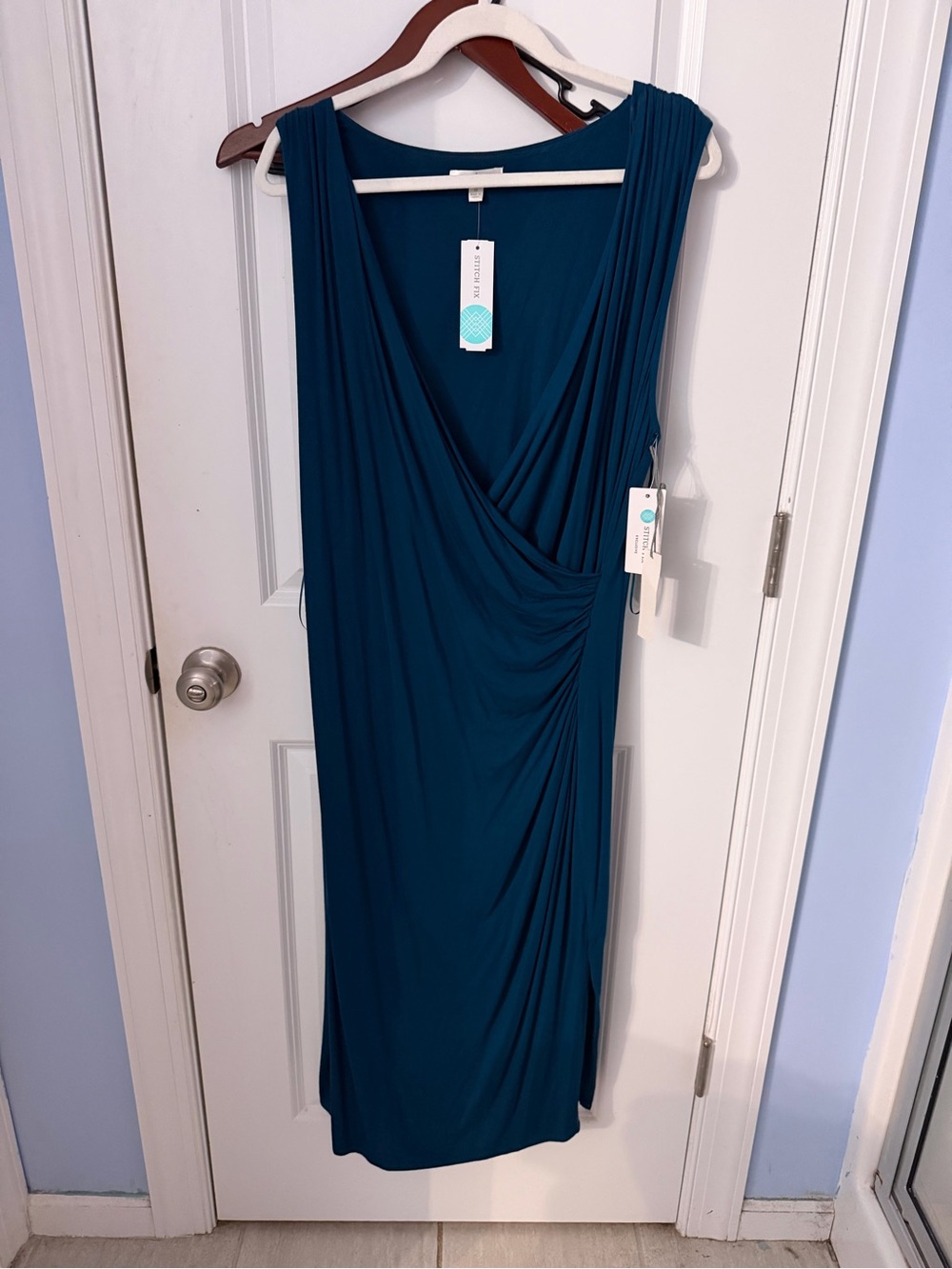 Tommy Bahama Deep Teal Sleeveless Wrap-Detail Midi Dress